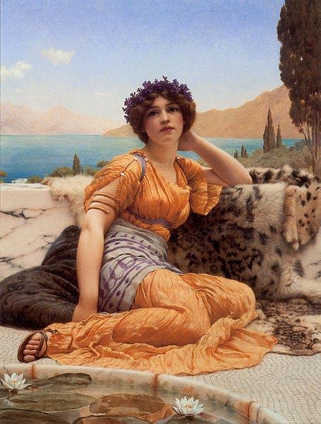 John William Godward With Violets Wreathed and Robe of Saffron Hue Norge oil painting art